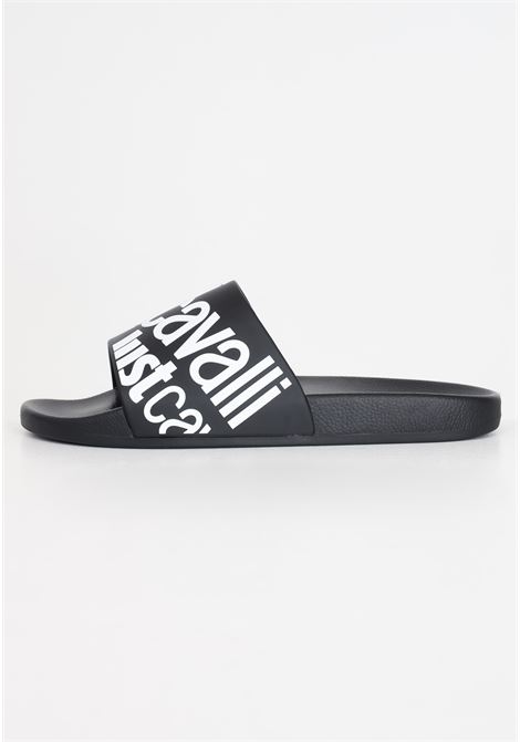 Black men's slippers with white logo lettering JUST CAVALLI | 76QA3SZ1ZS785L01 899 - 003